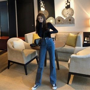 Yesstyle High Waisted Straight Cut Dark Wash Jeans